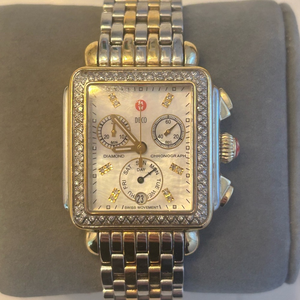 Michele Deco Madison Diamond Two-Tone 18k/SS Diamond Dial Watch.